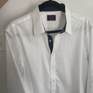 UNTUCKit Las Cases Special Shirt Mens M Reg Fit White Button Up Blue Cuff